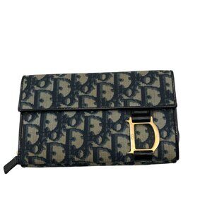 Christian Dior Monogram Wallet Blue Oblique Canvas Bifold Zip Rectangle